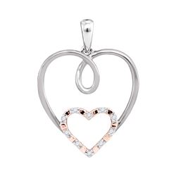 0.05 CTW Diamond Double Nested Heart Pendant 10KT Two-tone Gold - REF-11H2M