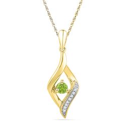 0.21 CTW Created Peridot & Diamond Pendant 10KT Yellow Gold - REF-12Y8X