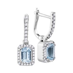 0.79 CTW Cushion Aquamarine Solitaire Diamond Hoop Dangle Earrings 14KT White Gold - REF-81Y2X