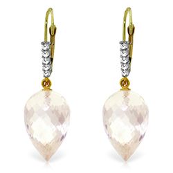 Genuine 24.65 ctw White Topaz & Diamond Earrings Jewelry 14KT Yellow Gold - REF-61Y2F