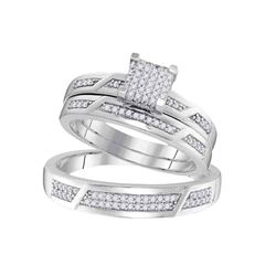 0.33 CTW His & Hers Diamond Cluster Matching Bridal Ring 10KT White Gold - REF-48K7W