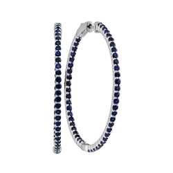 3.75 CTW Blue Sapphire Hoop Earrings 14KT White Gold - REF-119N9F
