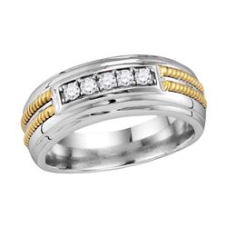 0.27 CTW Mens Pave-set Diamond Double Rope Wedding Ring 10KT White Gold - REF-44X9Y