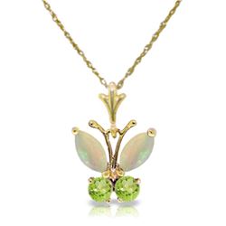 Genuine 0.70 ctw Opal & Peridot Necklace Jewelry 14KT Yellow Gold - REF-24M4T