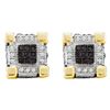 Image 1 : 0.28 CTW Mens Diamond 3D Cube Square Cluster Stud Earrings 10KT Yellow Gold - REF-26M9H