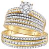 Image 1 : 1.23 CTW His & Hers Diamond Solitaire Matching Bridal Ring 14KT Yellow Gold - REF-127Y4X