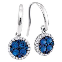 0.93 CTW Blue Sapphire Cluster Dangle Earrings 14KT White Gold - REF-67K4W