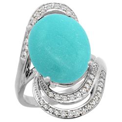 Natural 11.2 ctw turquoise & Diamond Engagement Ring 14K White Gold - REF-124V5F