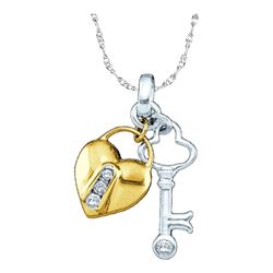 0.05 CTW Diamond Heart Lock Key Pendant 10KT Yellow Two-tone Gold - REF-10X5Y