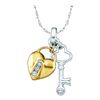 Image 1 : 0.05 CTW Diamond Heart Lock Key Pendant 10KT Yellow Two-tone Gold - REF-10X5Y