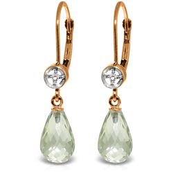 Genuine 4.53 ctw Green Amethyst & Diamond Earrings Jewelry 14KT Rose Gold - REF-29A3K