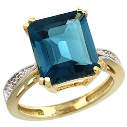 Natural 5.42 ctw London-blue-topaz & Diamond Engagement Ring 10K Yellow Gold - REF-59N2G