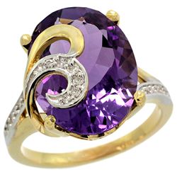 Natural 11.18 ctw amethyst & Diamond Engagement Ring 14K Yellow Gold - REF-82V2F