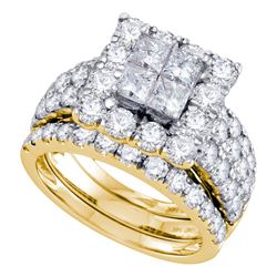 4 CTW Princess Diamond Square Halo 3-Piece Bridal Ring 14KT Yellow Gold - REF-420K2W