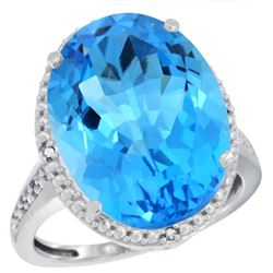 Natural 13.6 ctw Swiss-blue-topaz & Diamond Engagement Ring 10K White Gold - REF-59X2A