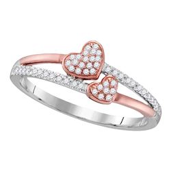 0.15 CTW Diamond Double Heart Love Ring 10KT Two-tone Gold - REF-18Y2X