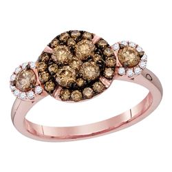 0.95 CTW Cognac-brown Color Diamond Circle Cluster Bridal Ring 14KT Rose Gold - REF-97K4W