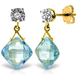 Genuine 17.56 ctw Blue Topaz & Diamond Earrings Jewelry 14KT Yellow Gold - REF-48H3X