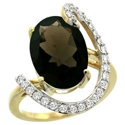 Natural 5.89 ctw Smoky-topaz & Diamond Engagement Ring 14K Yellow Gold - REF-91K4R