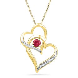 0.31 CTW Created Ruby Heart Love Pendant 10KT Yellow Gold - REF-9Y7X