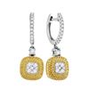 Image 1 : 0.76 CTW Yellow Diamond Square Cluster Dangle Earrings 18KT White Gold - REF-132W2K