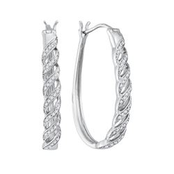 0.20 CTW Diamond Oblong Hoop Earrings 10KT White Gold - REF-30H2M