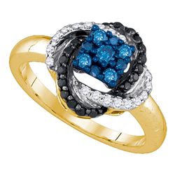 0.50 CTW Blue Color Diamond Cluster Ring 10KT Yellow Gold - REF-37H5M