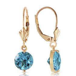 Genuine 3.1 ctw Blue Topaz Earrings Jewelry 14KT Yellow Gold - REF-34Z3N