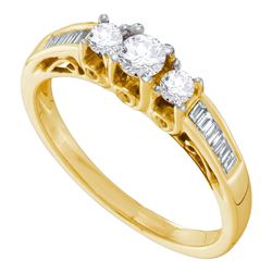 0.50 CTW Diamond 3-stone Bridal Engagement Ring 14KT Yellow Gold - REF-59N9F