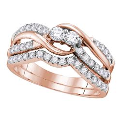 0.74 CTW Diamond 2-Stone Bridal Wedding Engagement Ring 14KT Rose Gold - REF-75M2H