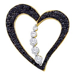 0.49 CTW Black Color Diamond Heart Journey Pendant 10KT Yellow Gold - REF-32N9F