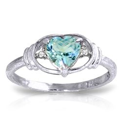 Genuine 0.96 ctw Blue Topaz & Diamond Ring Jewelry 14KT White Gold - REF-40H3X