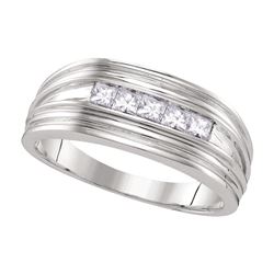 0.50 CTW Mens Princess Diamond Wedding Ring 10KT White Gold - REF-59W9K