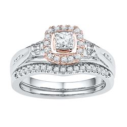 0.49 CTW Diamond Halo Bridal Wedding Engagement Ring 10KT Two-tone Gold - REF-59F9N