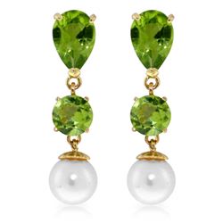 Genuine 10.50 ctw Peridot & Pearl Earrings Jewelry 14KT Yellow Gold - REF-40P9H