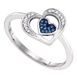 0.05 CTW Blue Color Diamond Heart Love Ring 10KT White Gold - REF-12Y8X