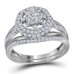 1 CTW Princess Diamond Halo Bridal Engagement Ring 14KT White Gold - REF-97H4M