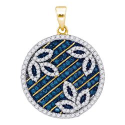 0.75 CTW Blue Color Diamond Circle Floral Pendant 10KT Yellow Gold - REF-37H5M