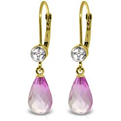 Genuine 4.53 ctw Pink Topaz & Diamond Earrings Jewelry 14KT Yellow Gold - REF-29Z3N