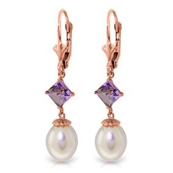 Genuine 9.5 ctw Pearl & Amethyst Earrings Jewelry 14KT Rose Gold - REF-24Y4F