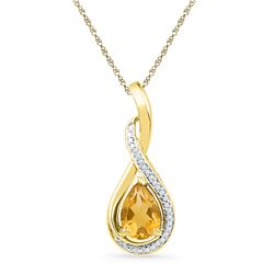 1.06 CTW Pear Created Citrine Solitaire Diamond Pendant 10KT Yellow Gold - REF-18M2H