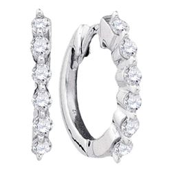 0.25 CTW Pave-set Diamond Hoop Earrings 14KT White Gold - REF-22M4H