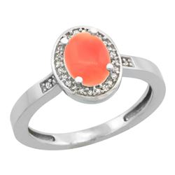 Natural 0.83 ctw Coral & Diamond Engagement Ring 10K White Gold - REF-24F8N