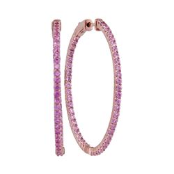 3.75 CTW Pink Sapphire Slender In/Out Hoop Earrings 14KT Rose Gold - REF-119H9M