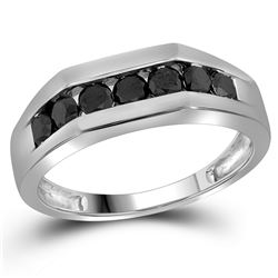 1 CTW Mens Black Color Diamond Wedding Ring 10KT White Gold - REF-30W2K