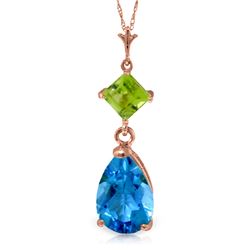 Genuine 2 ctw Blue Topaz & Peridot Necklace Jewelry 14KT Rose Gold - REF-24N3R