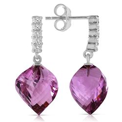 Genuine 21.65 ctw Amethyst & Diamond Earrings Jewelry 14KT White Gold - REF-56N3R