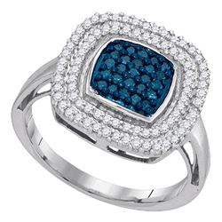 0.50 CTW Blue Color Diamond Square Cluster Ring 10KT White Gold - REF-37M5H