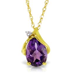 Genuine 1.53 ctw Amethyst & Diamond Necklace Jewelry 14KT Yellow Gold - REF-28Y3F