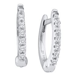 0.08 CTW Prong-set Diamond Single Row Hoop Earrings 14KT White Gold - REF-24X2Y